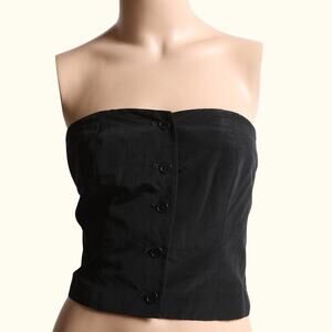 MARK EISEN Vintage Y2K Black Linen Blend Strapless Button Front Top